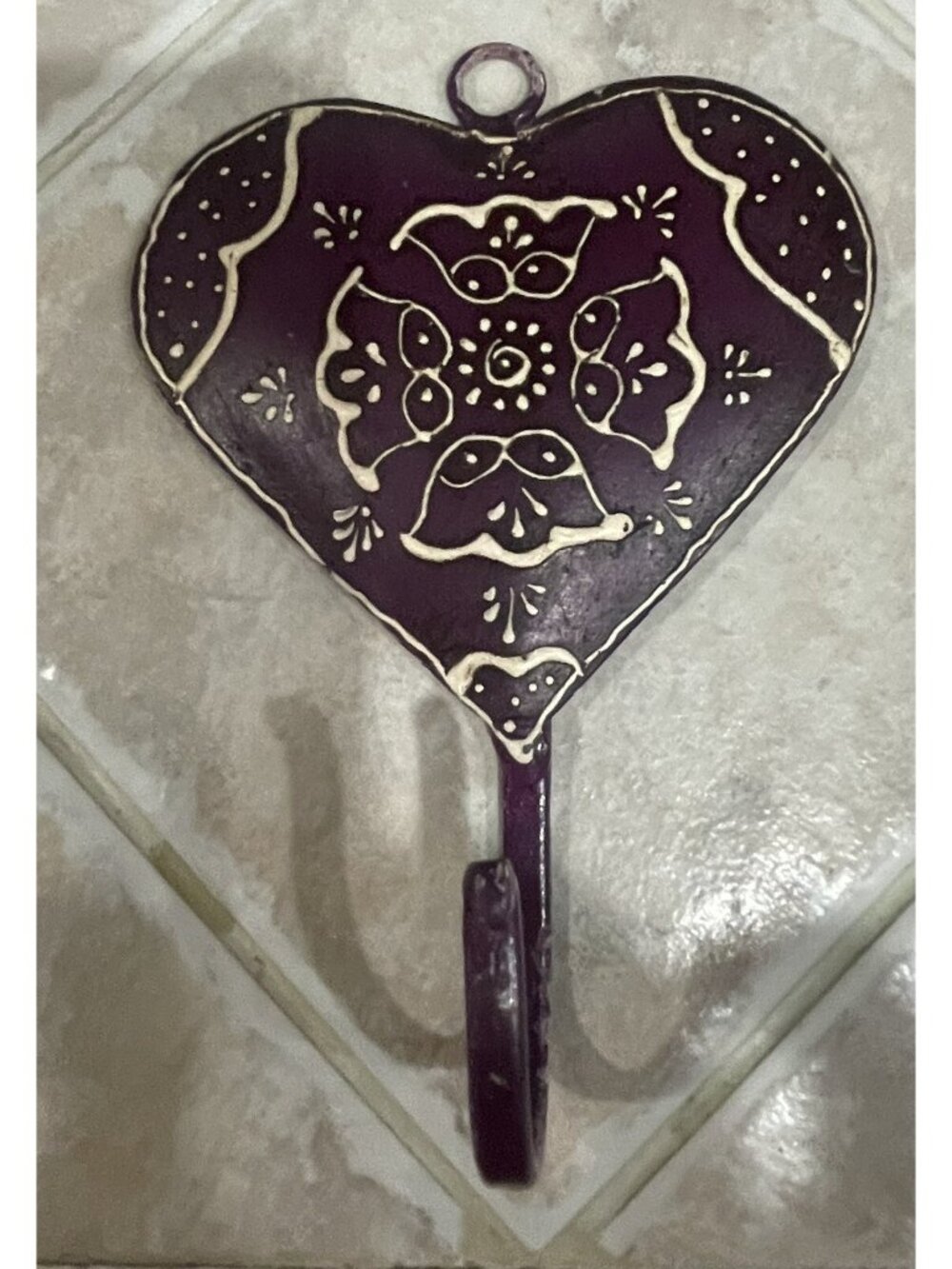 Heart Shaped~ENAMEL WALL MOUNT HOOK~Metal Hook Burgundy - Multi Colored